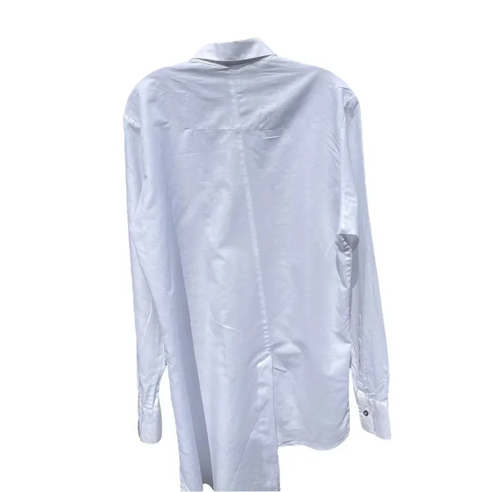 Gene Par Yukio Mishiba Asymmetric Button Down White Linen Shirt, Designer, L